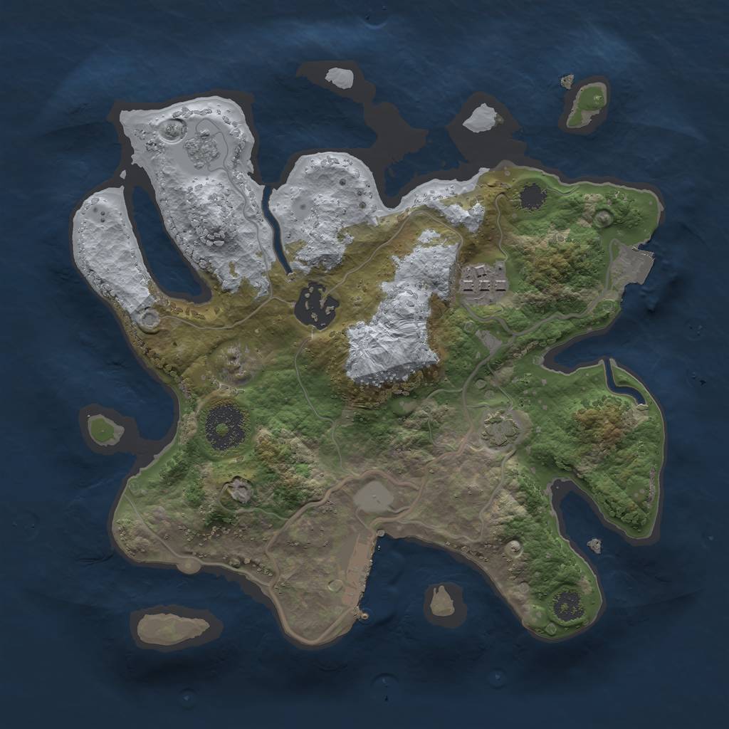 Rust Map: Procedural Map, Size: 2500, Seed: 1110307781, 8 Monuments
