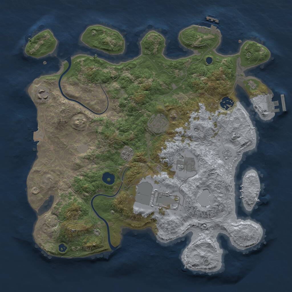 Rust Map: Procedural Map, Size: 3500, Seed: 633365305, 12 Monuments
