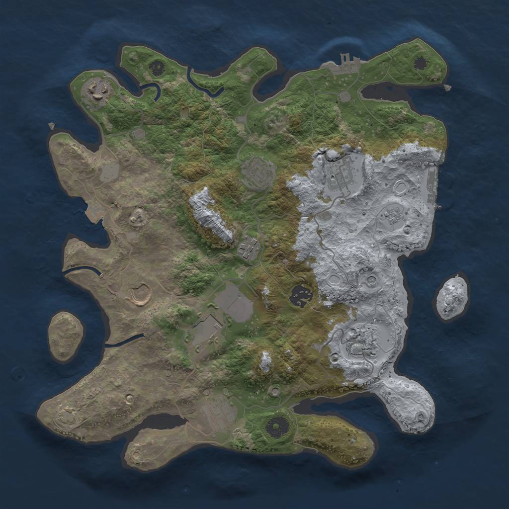 Rust Map: Procedural Map, Size: 3500, Seed: 2070044555, 17 Monuments