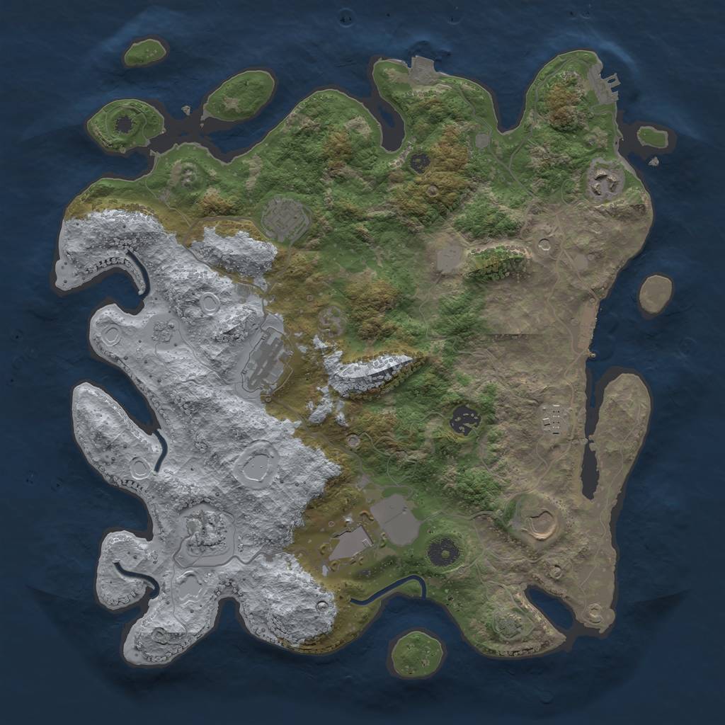 Rust Map: Procedural Map, Size: 3750, Seed: 80847101, 16 Monuments
