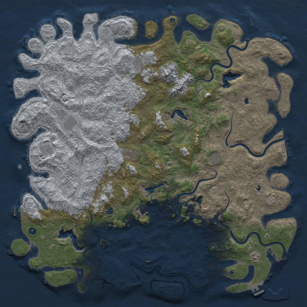 Rust Map: Procedural Map, Size: 6000, Seed: 838464191, 17 Monuments