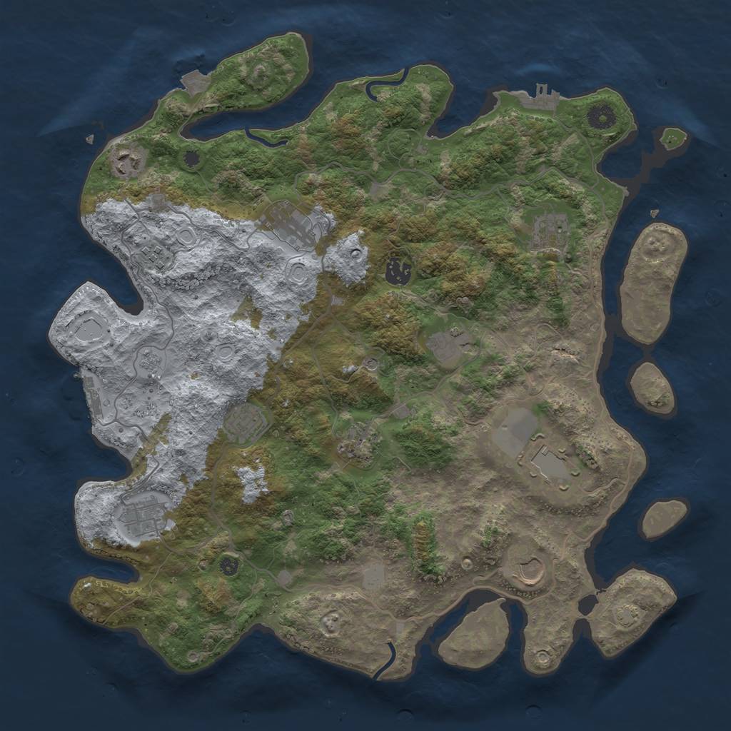 Rust Map: Procedural Map, Size: 4050, Seed: 372820012, 19 Monuments