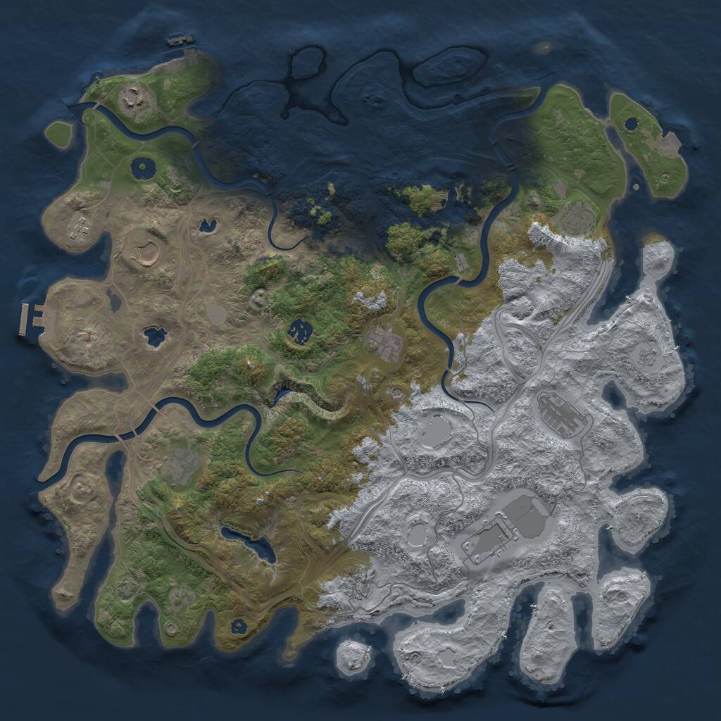 Rust Map: Procedural Map, Size: 4500, Seed: 500260332, 16 Monuments