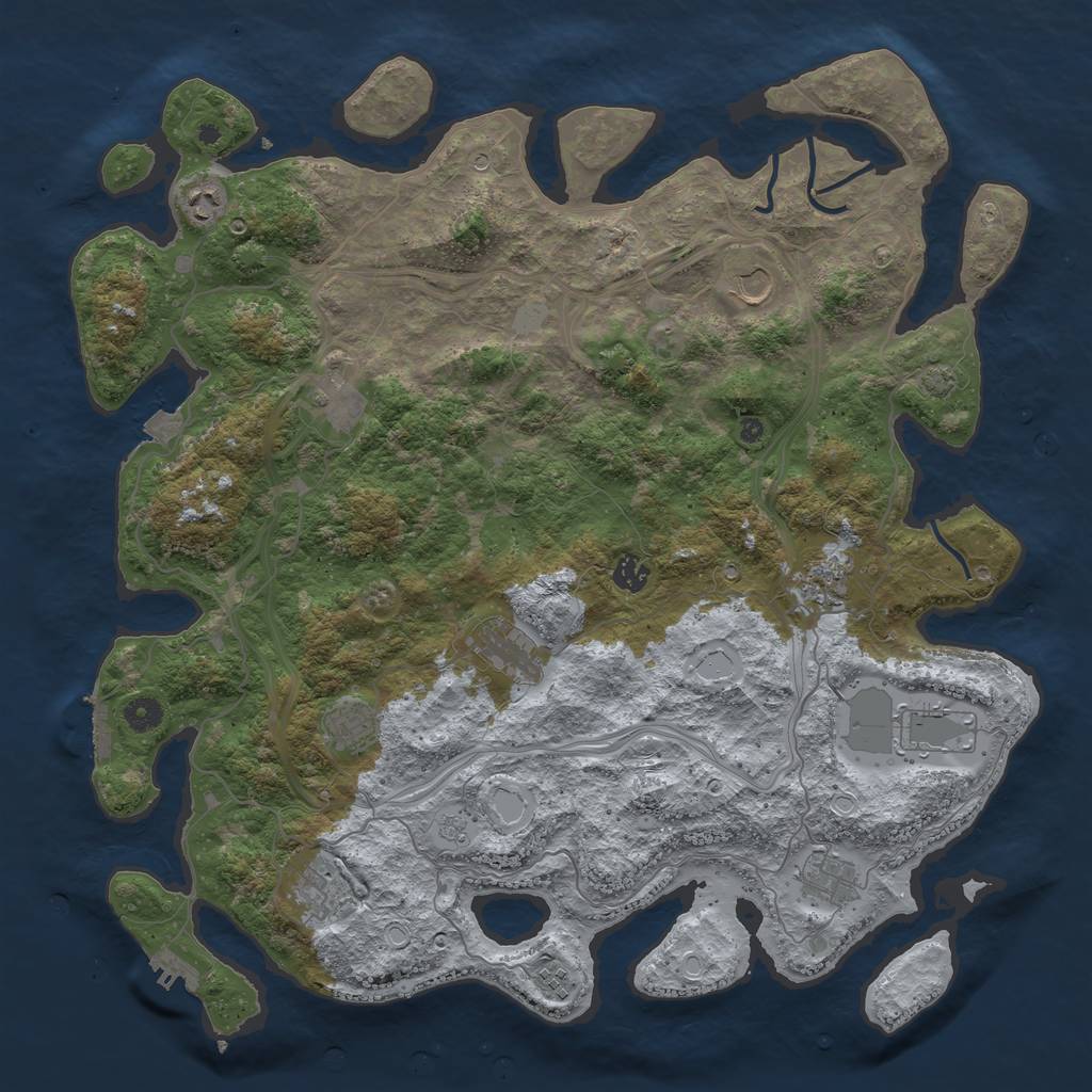 Rust Map: Procedural Map, Size: 4500, Seed: 1845670583, 19 Monuments