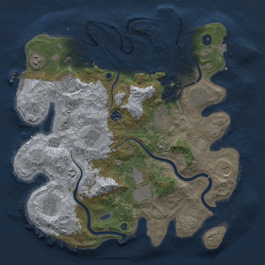 Rust Map: Procedural Map, Size: 3800, Seed: 27, 16 Monuments