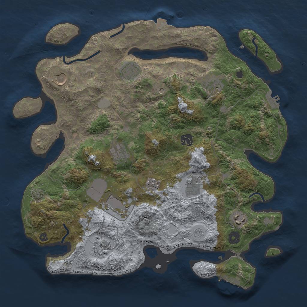 Rust Map: Procedural Map, Size: 3650, Seed: 1949026988, 18 Monuments
