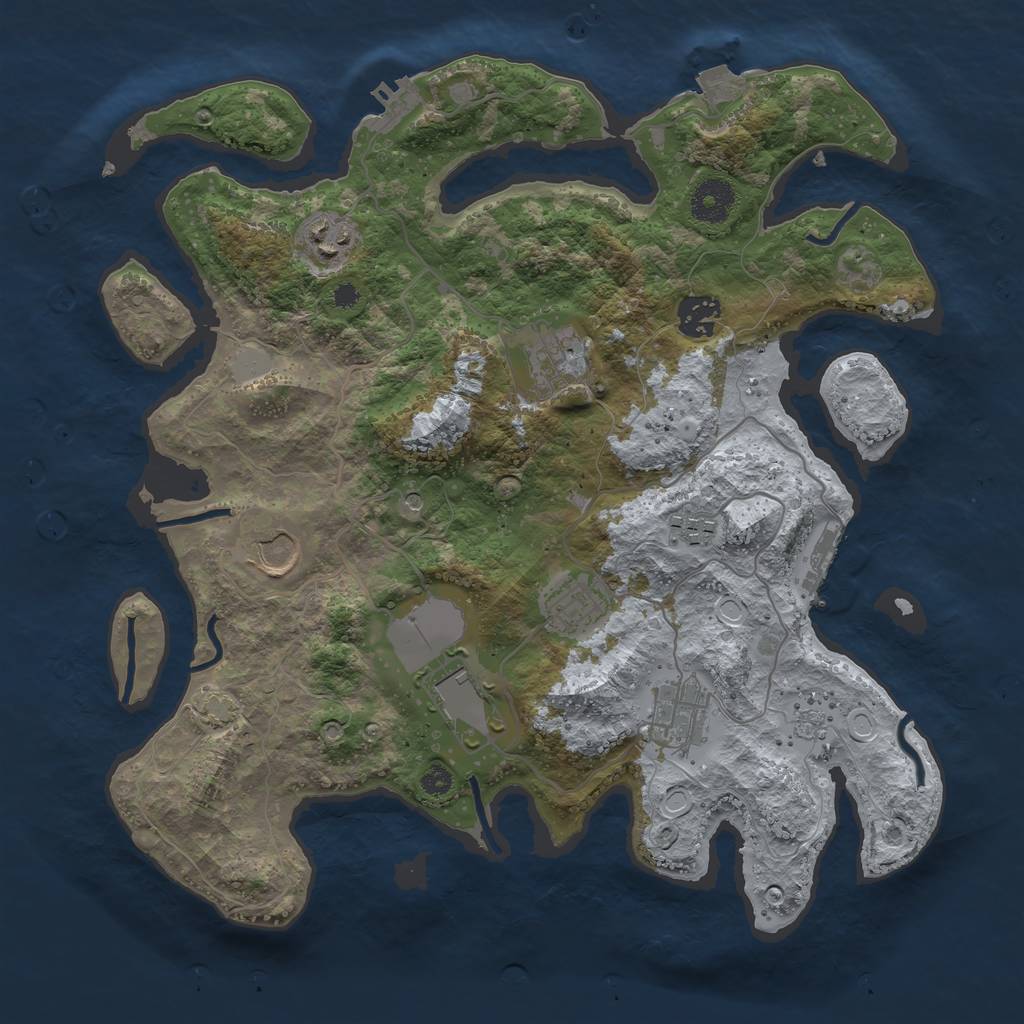 Rust Map: Procedural Map, Size: 3500, Seed: 68720893, 16 Monuments