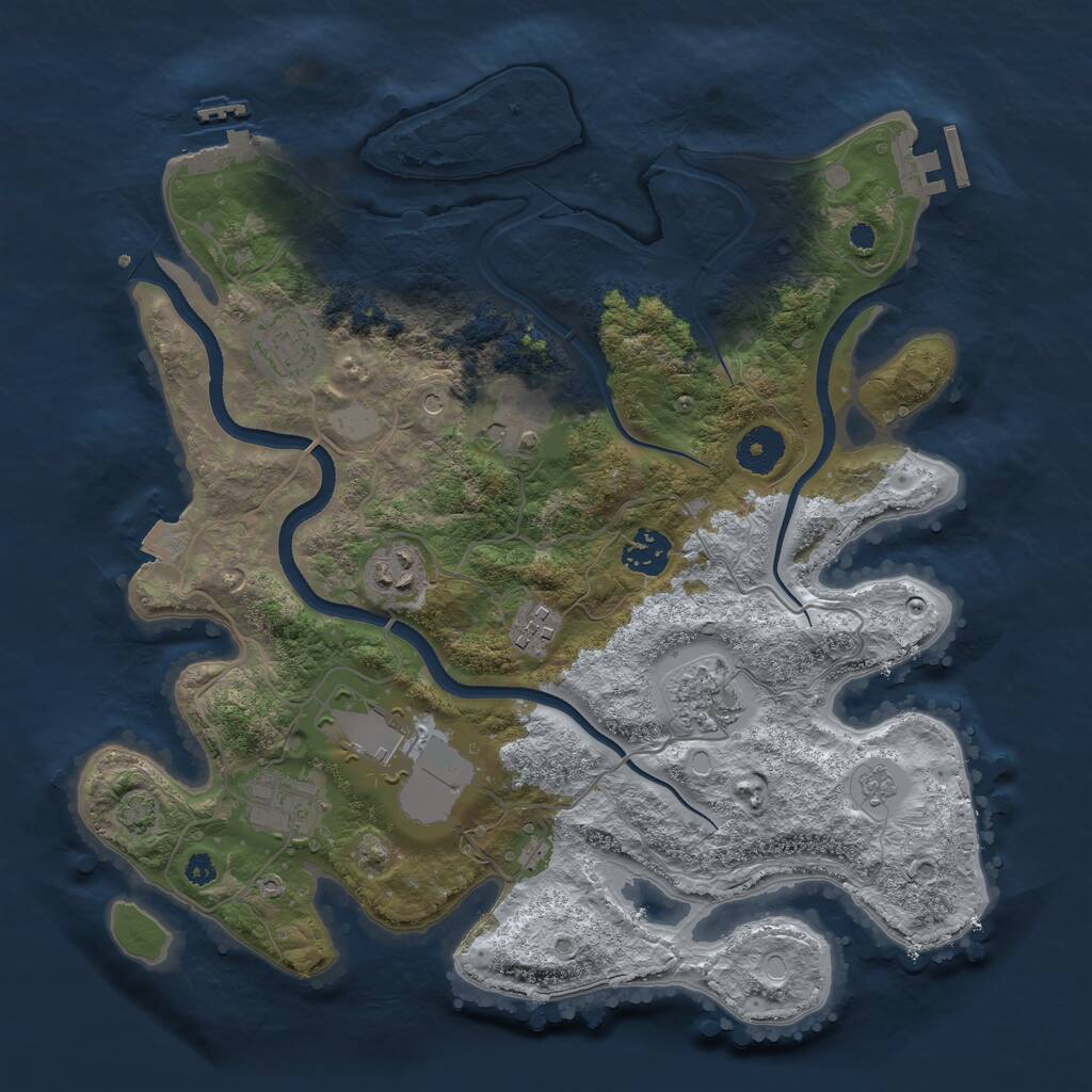 Rust Map: Procedural Map, Size: 3500, Seed: 1074680329, 14 Monuments