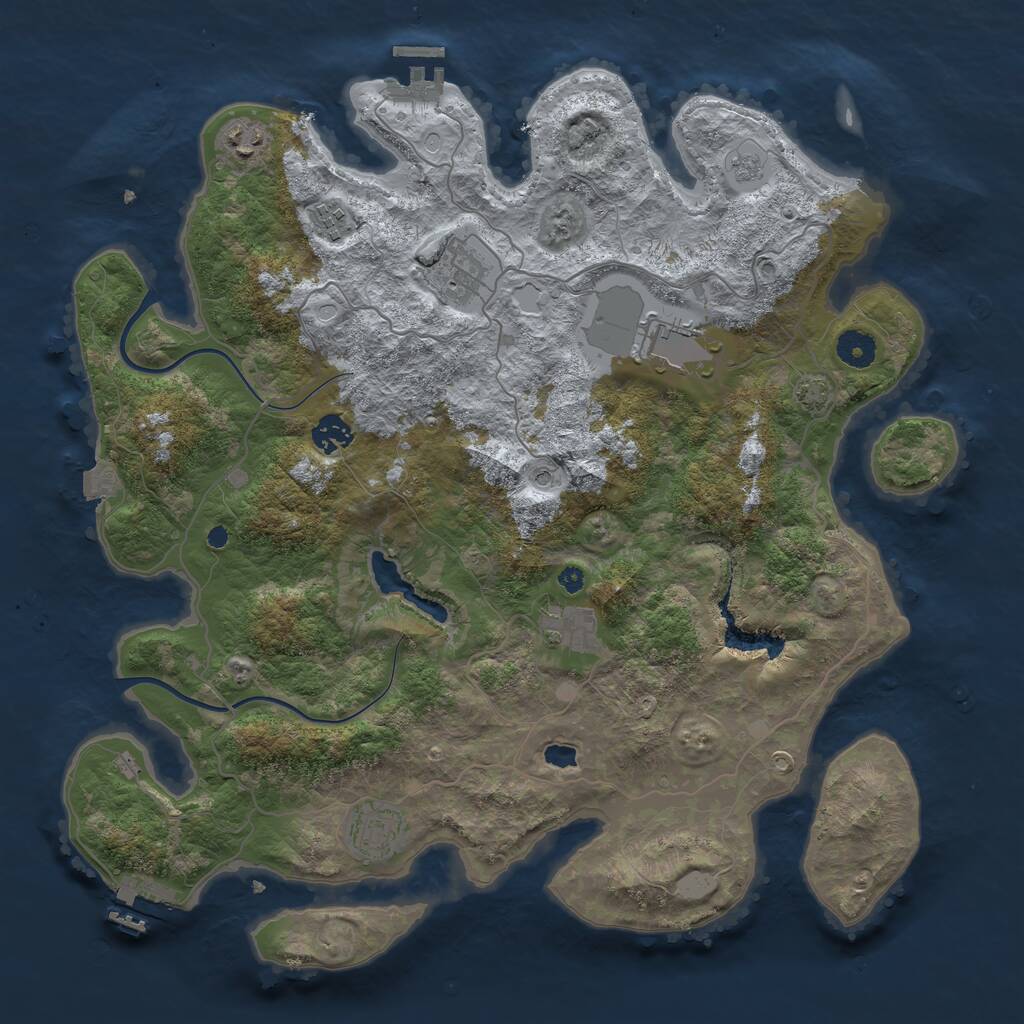 Rust Map: Procedural Map, Size: 4000, Seed: 1215350337, 13 Monuments