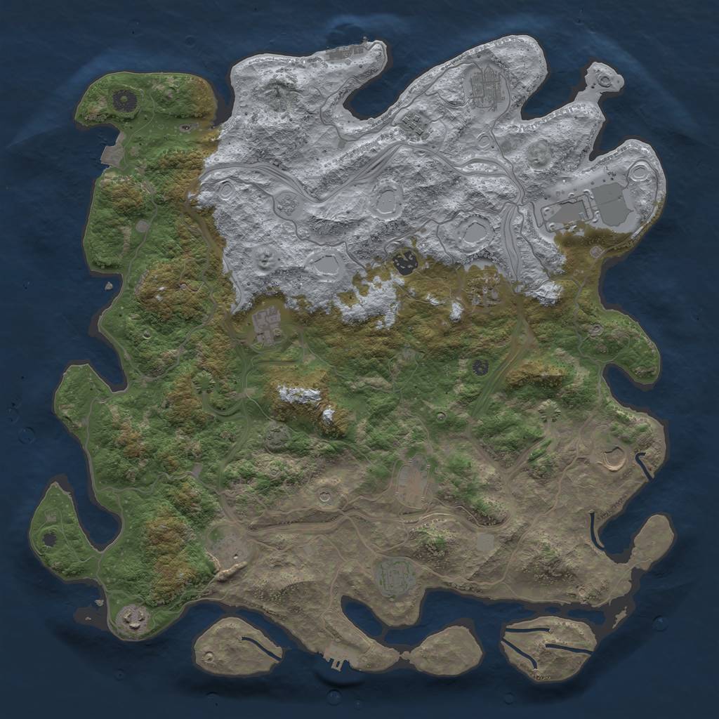 Rust Map: Procedural Map, Size: 4500, Seed: 1365494408, 19 Monuments
