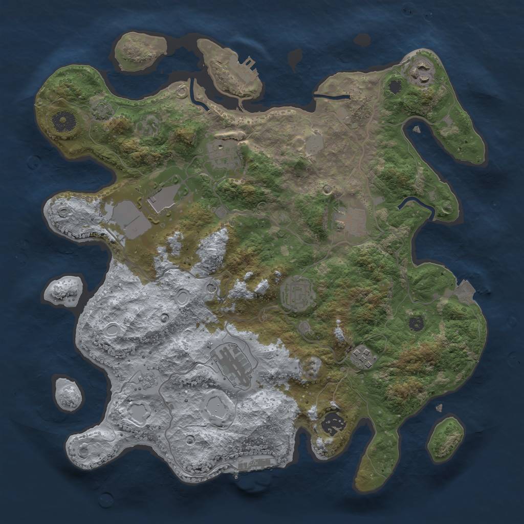 Rust Map: Procedural Map, Size: 3500, Seed: 1037643621, 16 Monuments