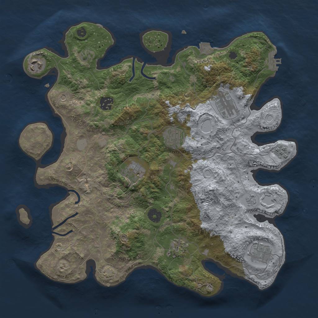 Rust Map: Procedural Map, Size: 3450, Seed: 57726231, 15 Monuments