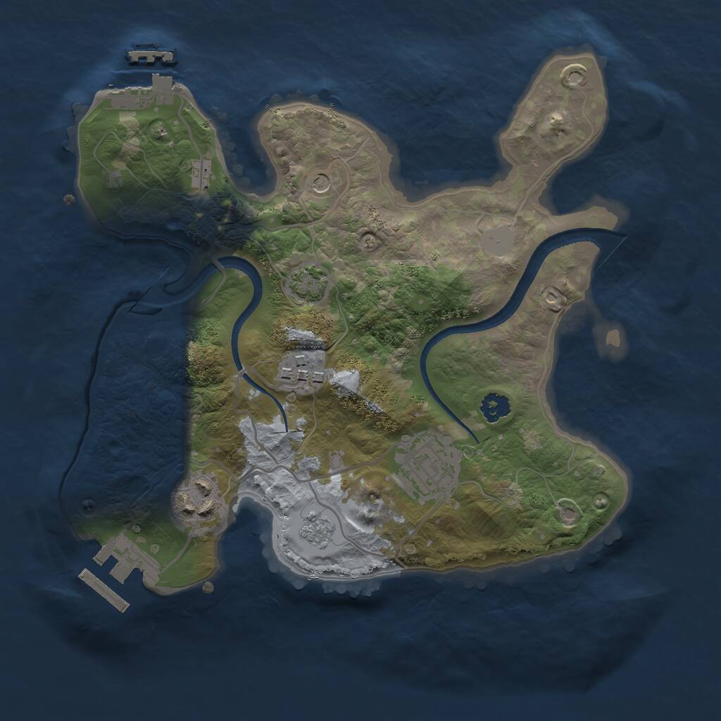 Rust Map: Procedural Map, Size: 2500, Seed: 1215289700, 9 Monuments