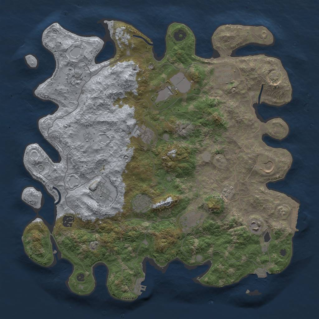 Rust Map: Procedural Map, Size: 4000, Seed: 1736, 19 Monuments