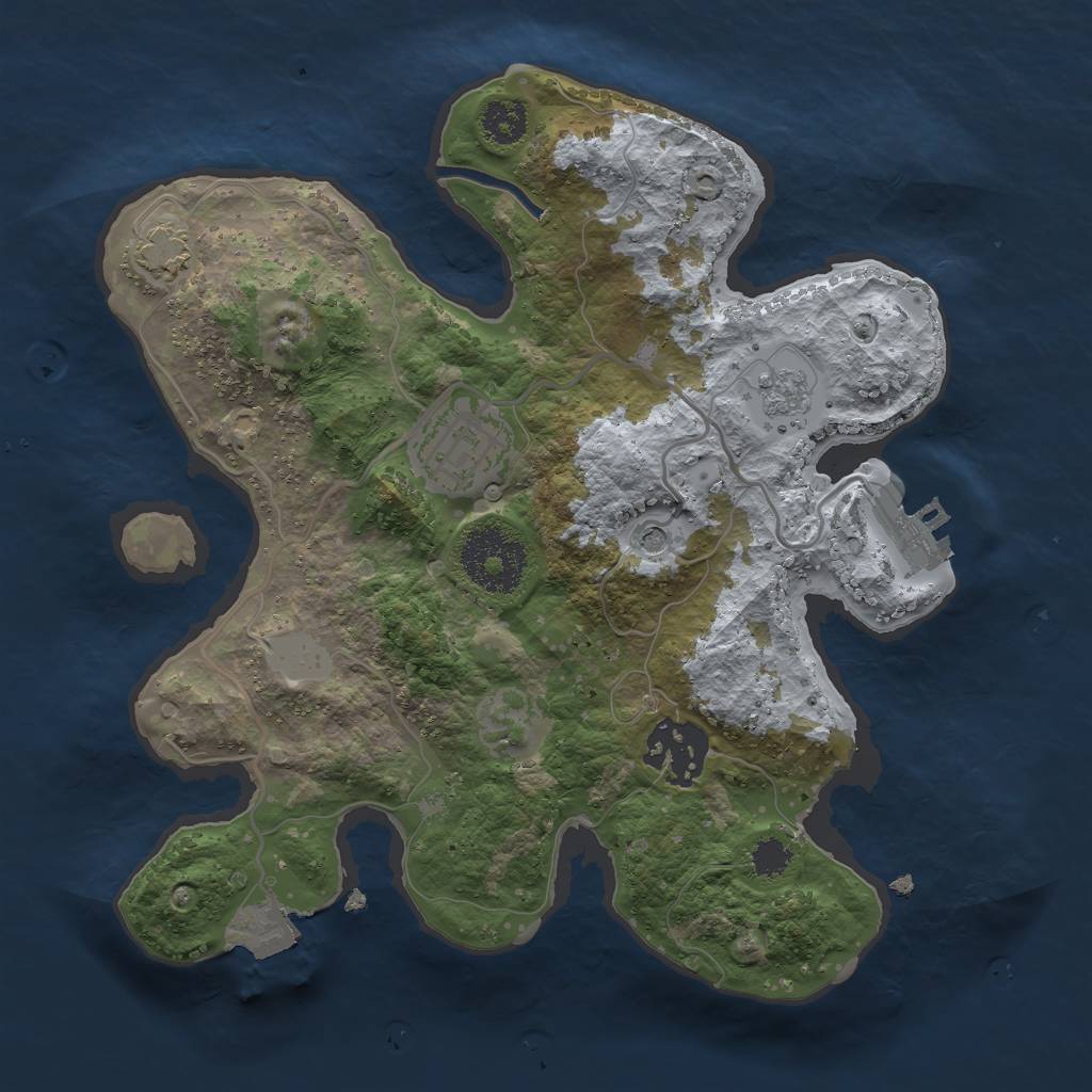 Rust Map: Procedural Map, Size: 2500, Seed: 355104464, 9 Monuments