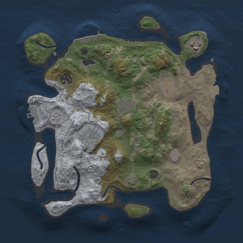 Rust Map: Procedural Map, Size: 3000, Seed: 3705486, 13 Monuments