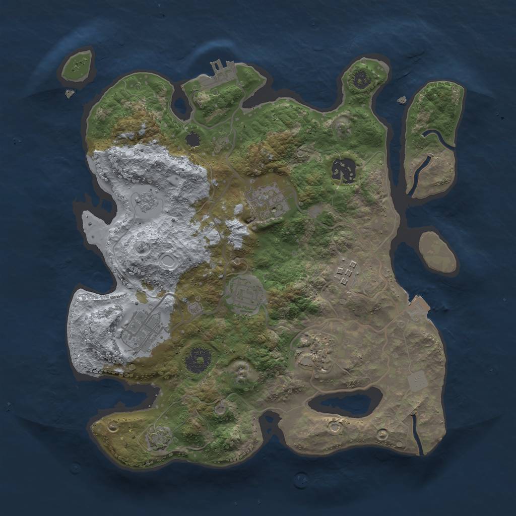 Rust Map: Procedural Map, Size: 3000, Seed: 2032216603, 12 Monuments
