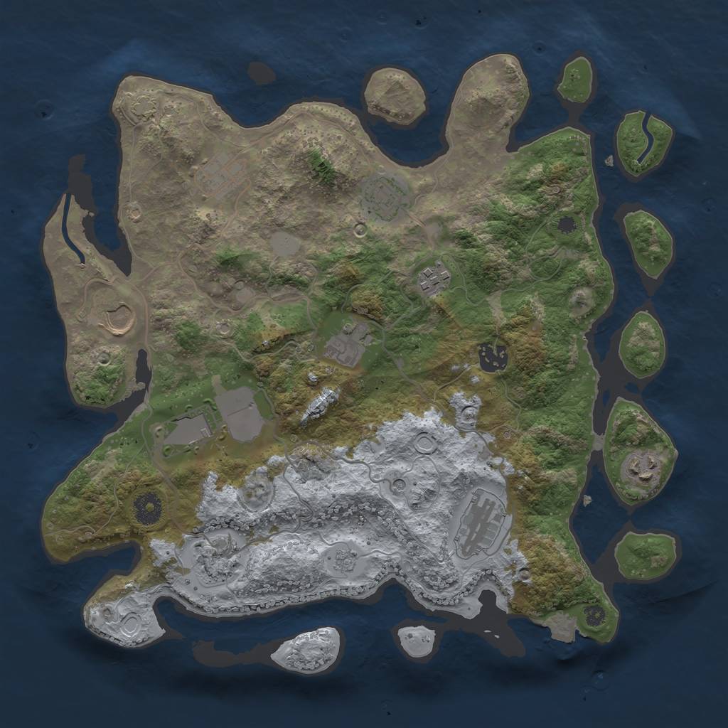 Rust Map: Procedural Map, Size: 3550, Seed: 44361037, 16 Monuments