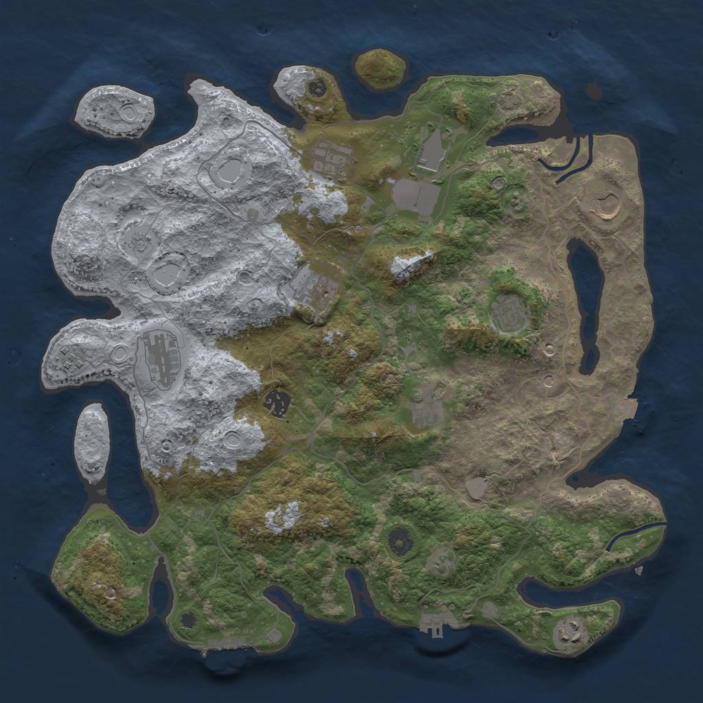 Rust Map: Procedural Map, Size: 4000, Seed: 3131, 18 Monuments