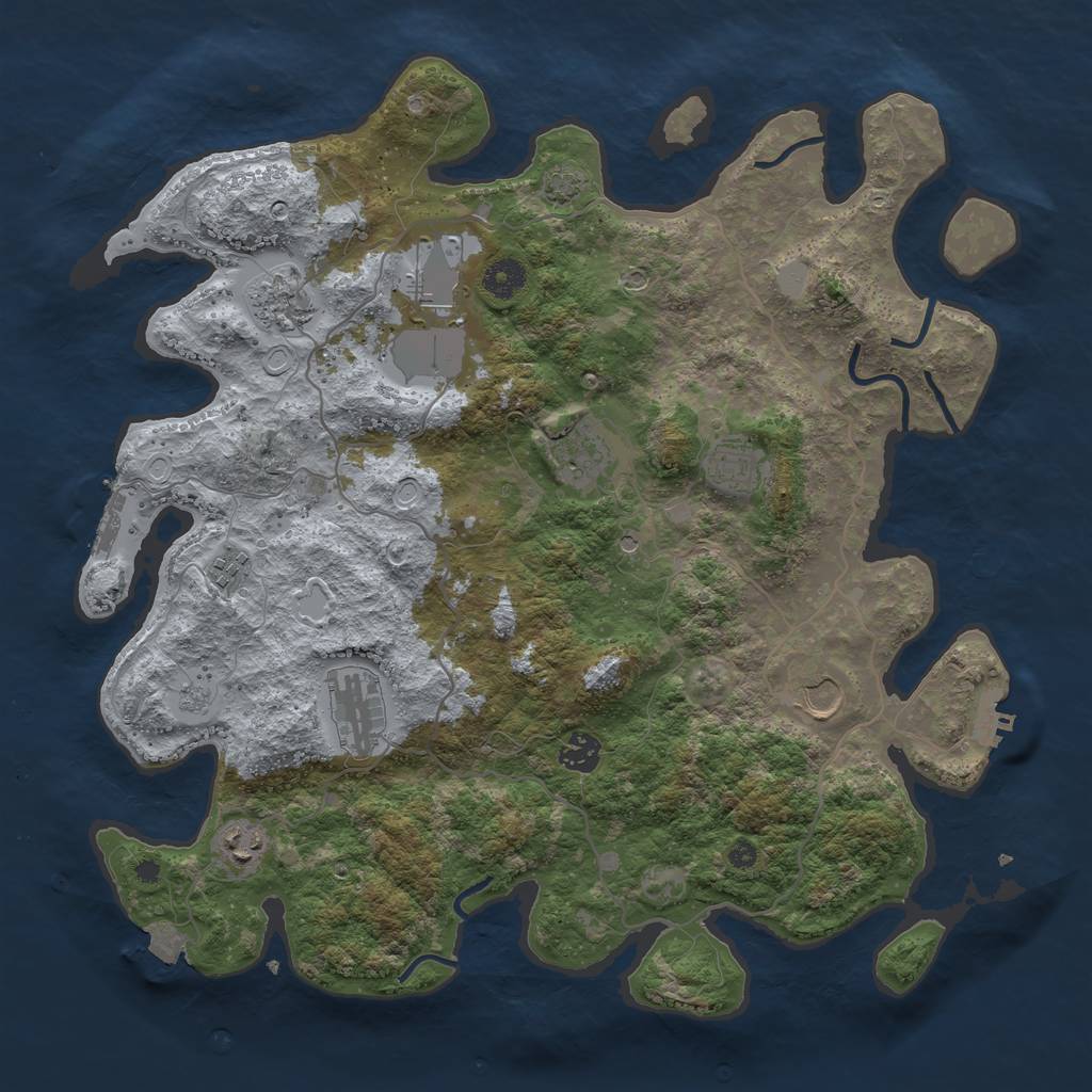 Rust Map: Procedural Map, Size: 4000, Seed: 74291, 17 Monuments