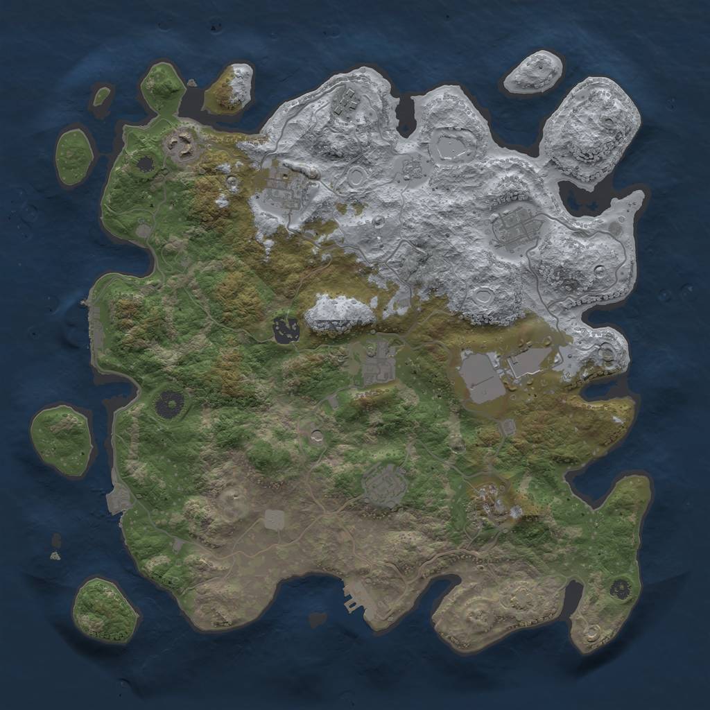 Rust Map: Procedural Map, Size: 3750, Seed: 411351879, 17 Monuments