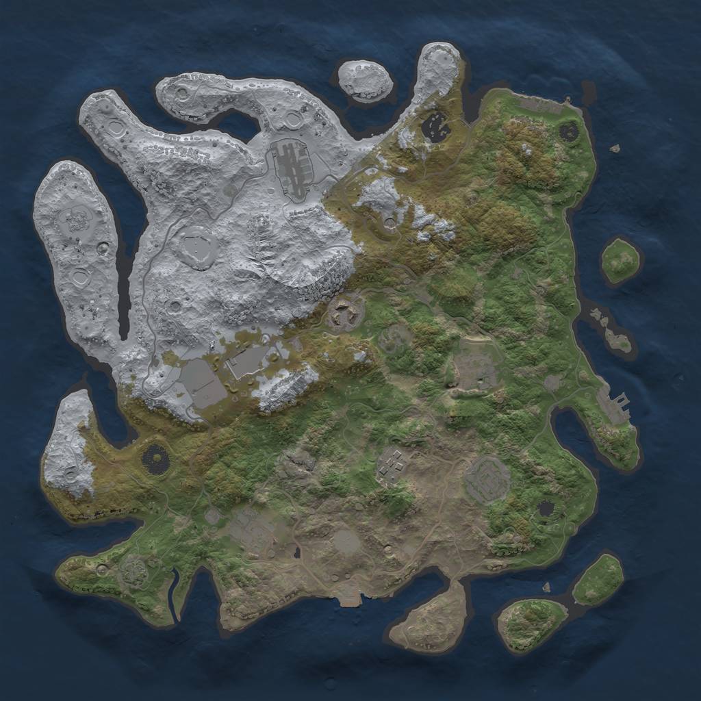 Rust Map: Procedural Map, Size: 3700, Seed: 2033249114, 16 Monuments