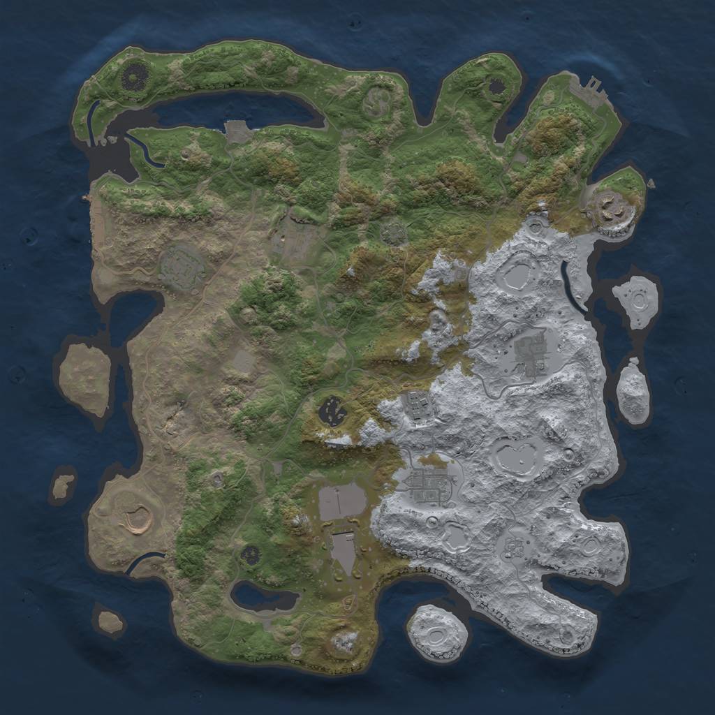 Rust Map: Procedural Map, Size: 3850, Seed: 34998424, 17 Monuments