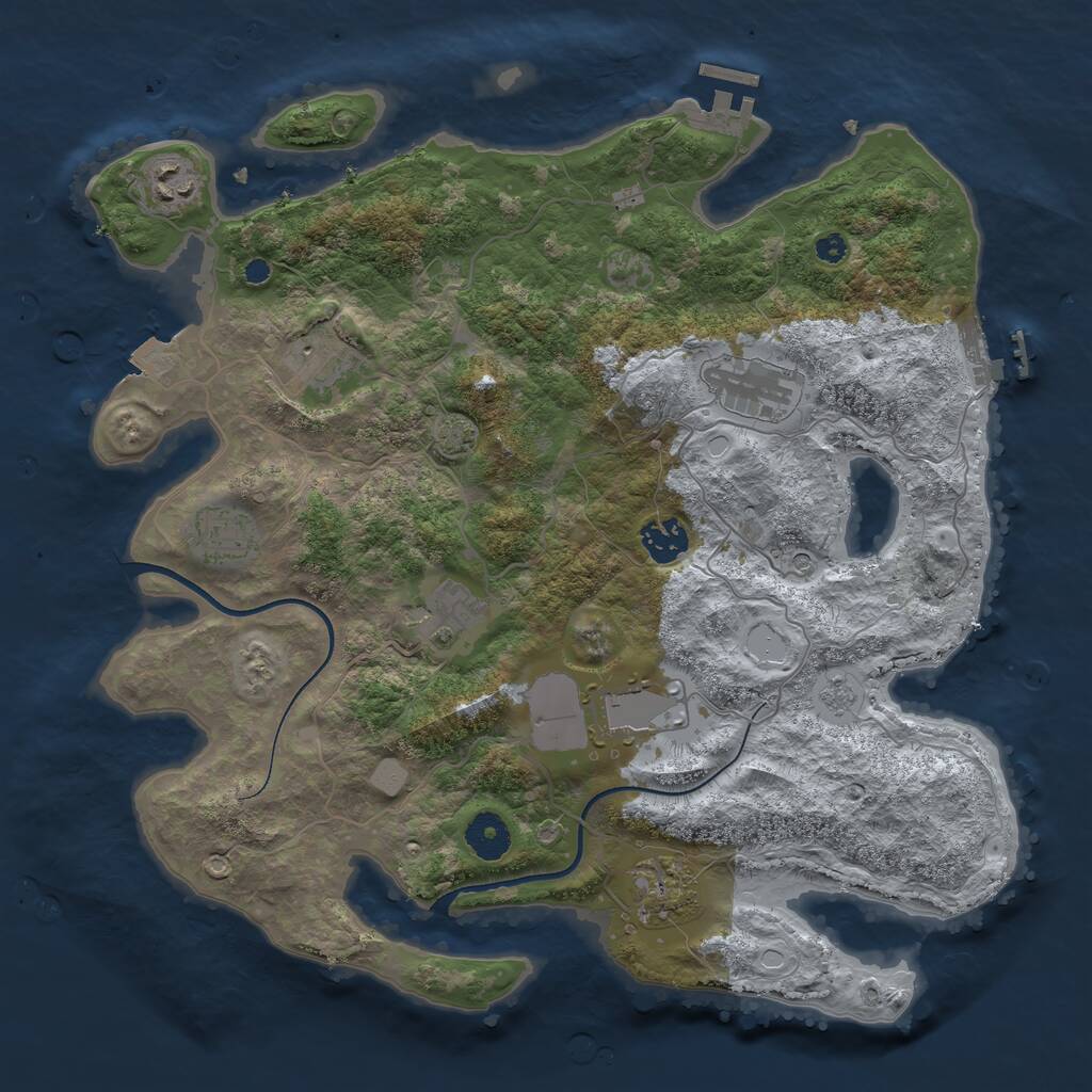 Rust Map: Procedural Map, Size: 3650, Seed: 33095063, 14 Monuments
