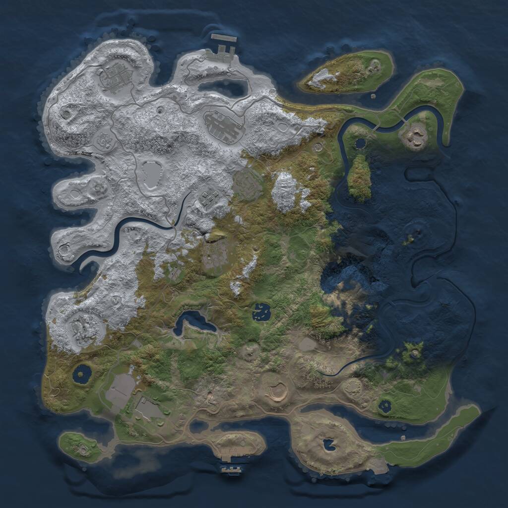 Rust Map: Procedural Map, Size: 4000, Seed: 3105, 16 Monuments