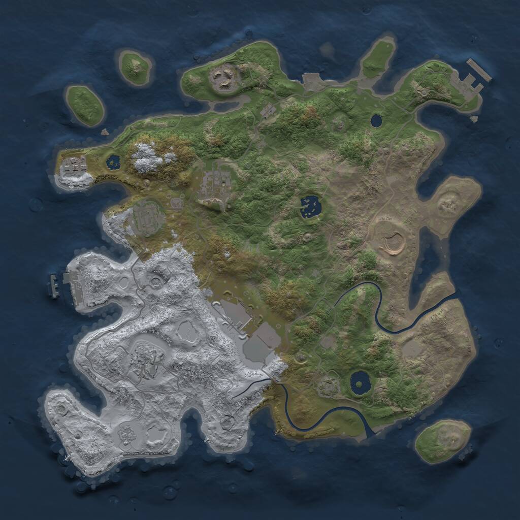 Rust Map: Procedural Map, Size: 3500, Seed: 1222680373, 14 Monuments