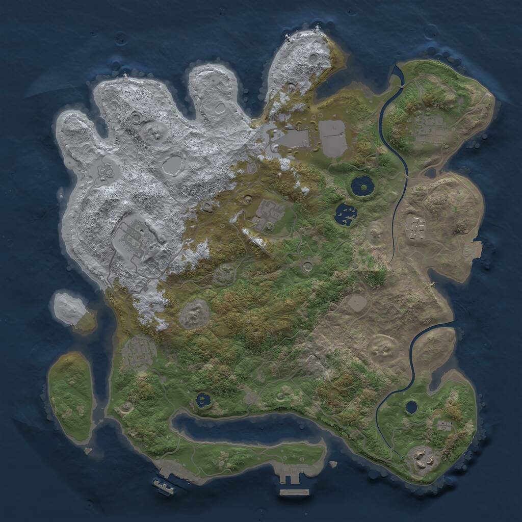 Rust Map: Procedural Map, Size: 3600, Seed: 1381076095, 14 Monuments