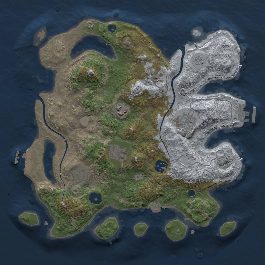 Rust Map: Procedural Map, Size: 3250, Seed: 782166245, 11 Monuments