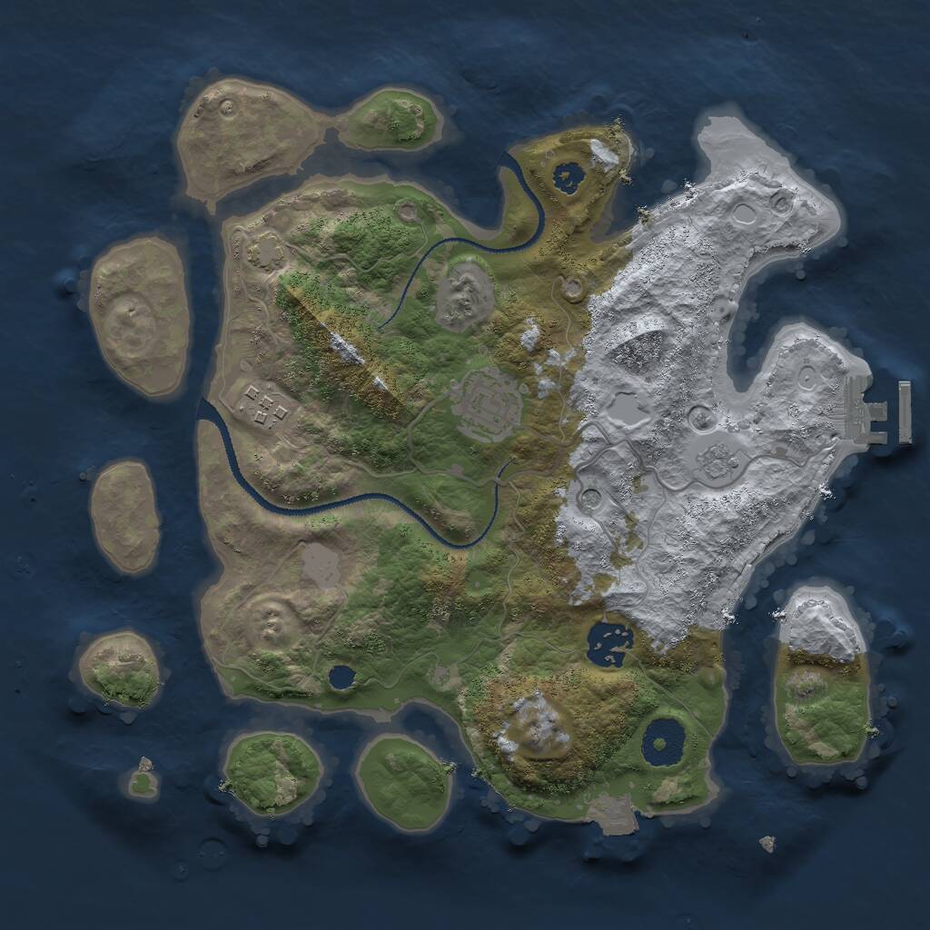 Rust Map: Procedural Map, Size: 3000, Seed: 34325, 8 Monuments