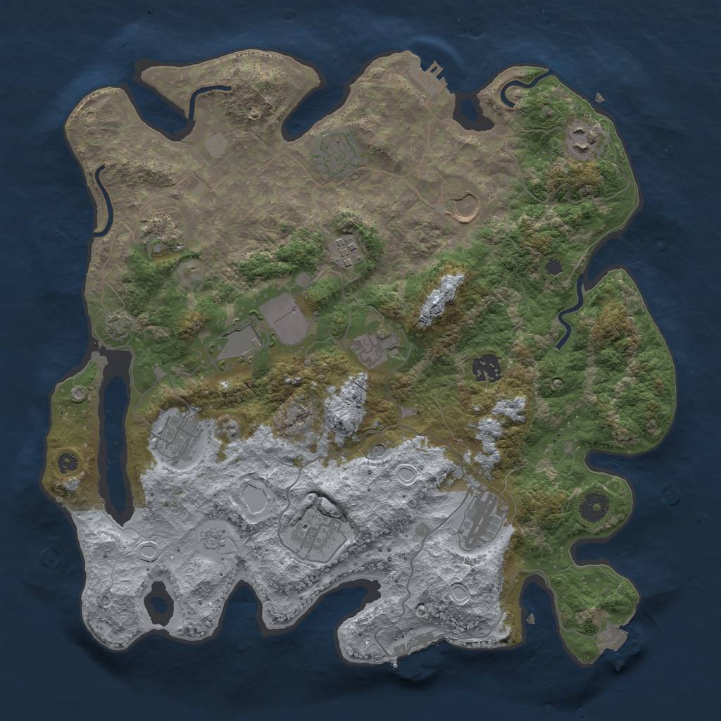 Rust Map: Procedural Map, Size: 3700, Seed: 2057718656, 19 Monuments