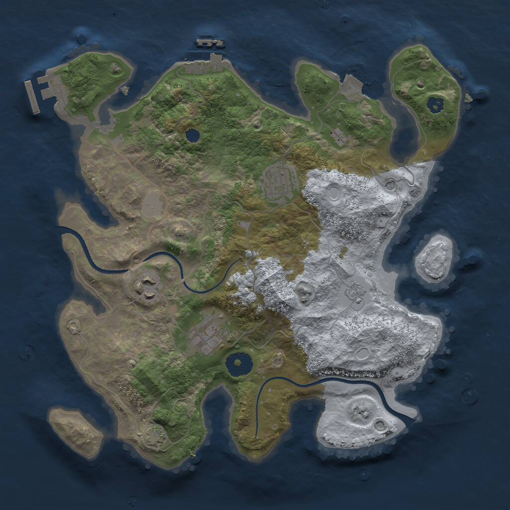 Rust Map: Procedural Map, Size: 3000, Seed: 77669898, 9 Monuments
