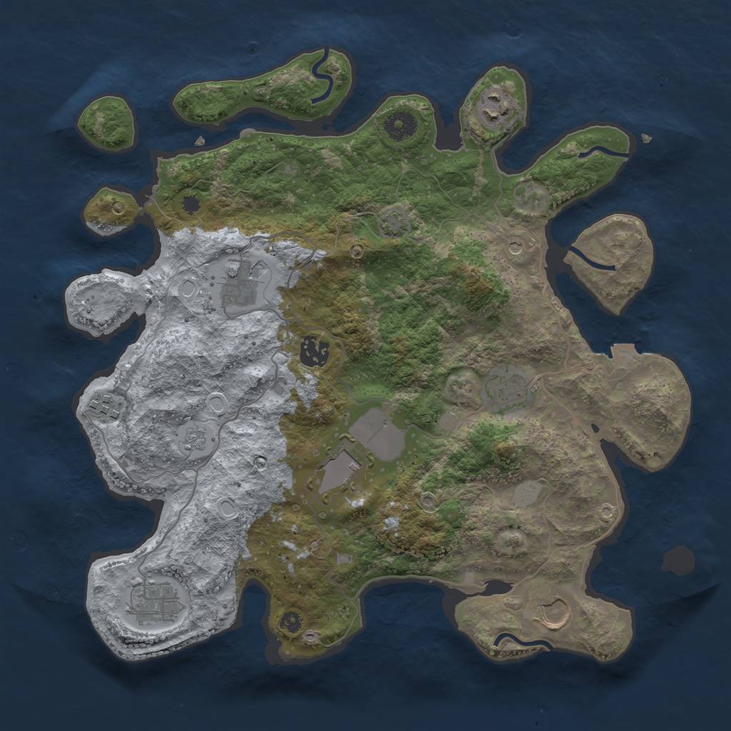 Rust Map: Procedural Map, Size: 3550, Seed: 48572646, 14 Monuments