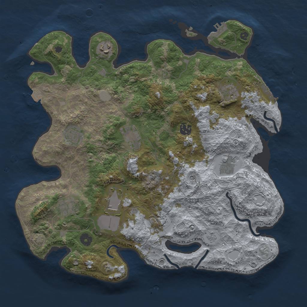 Rust Map: Procedural Map, Size: 3750, Seed: 241464268, 17 Monuments