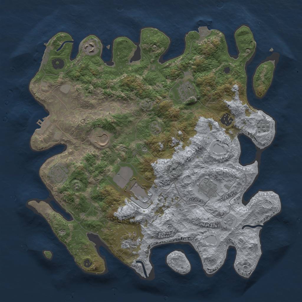 Rust Map: Procedural Map, Size: 3800, Seed: 643987847, 17 Monuments