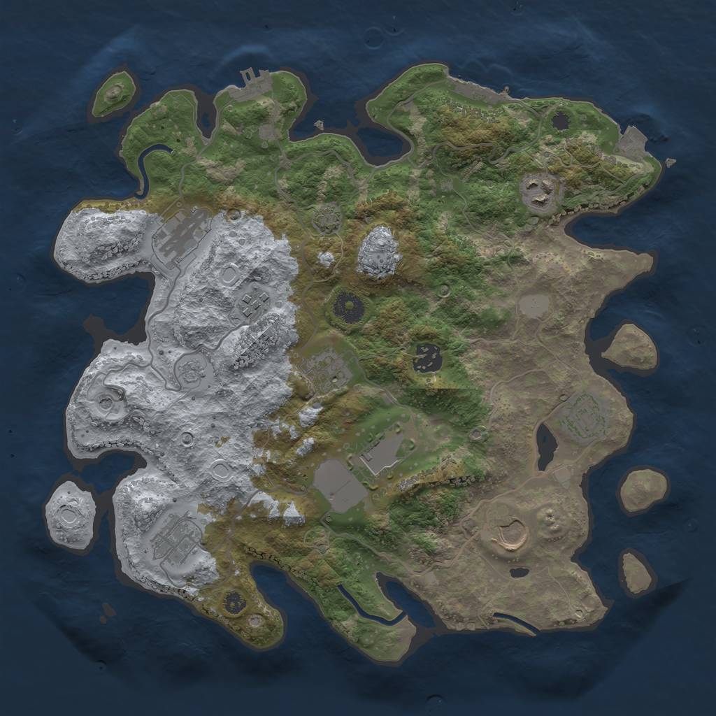 Rust Map: Procedural Map, Size: 3500, Seed: 70881350, 17 Monuments