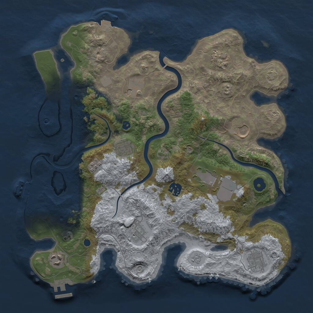 Rust Map: Procedural Map, Size: 3650, Seed: 6916075, 16 Monuments
