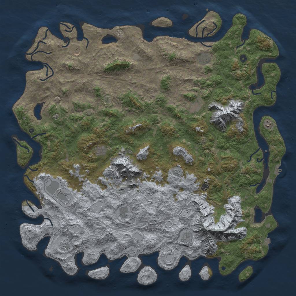 Rust Map: Procedural Map, Size: 6000, Seed: 214693924, 19 Monuments