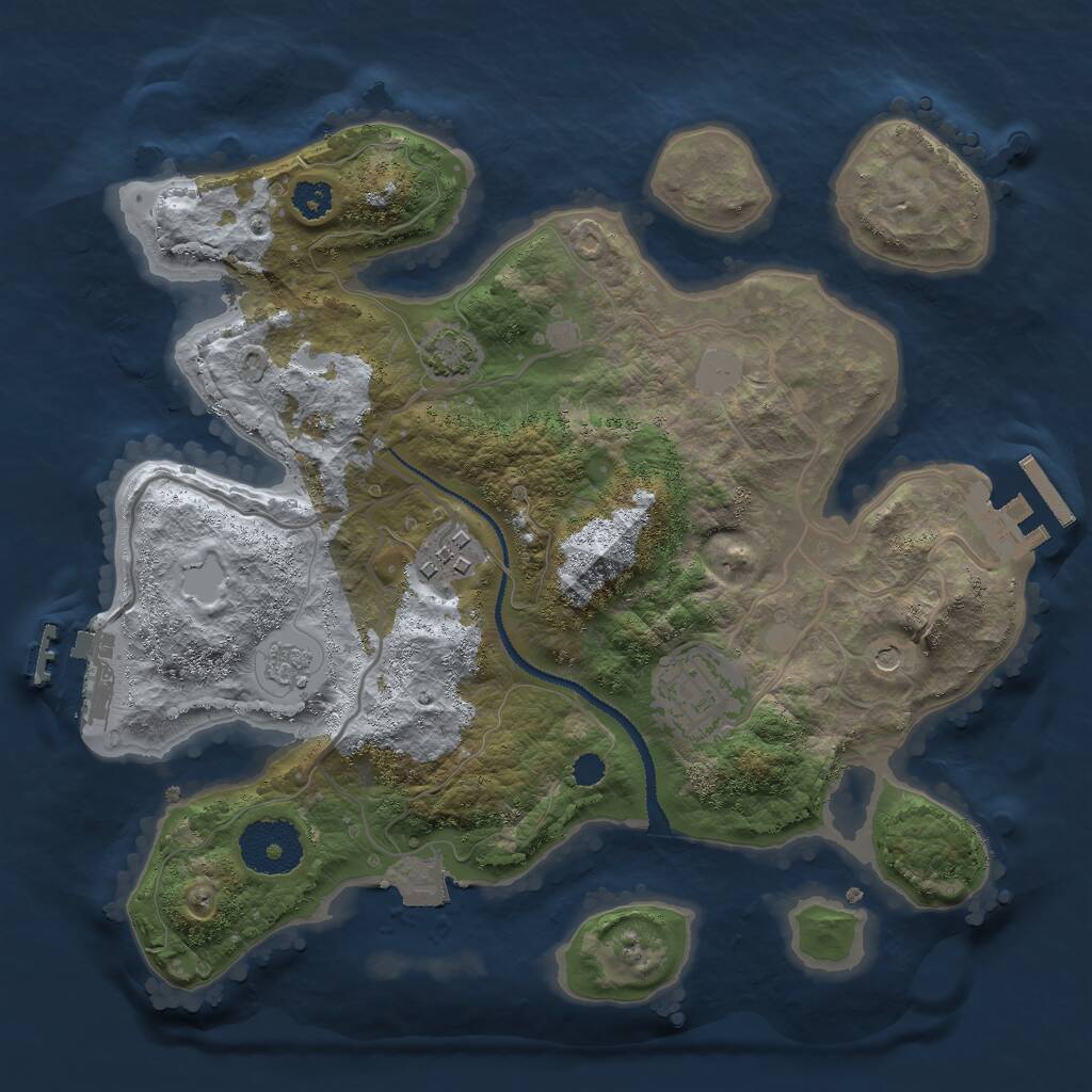 Rust Map: Procedural Map, Size: 2750, Seed: 1037642495, 8 Monuments