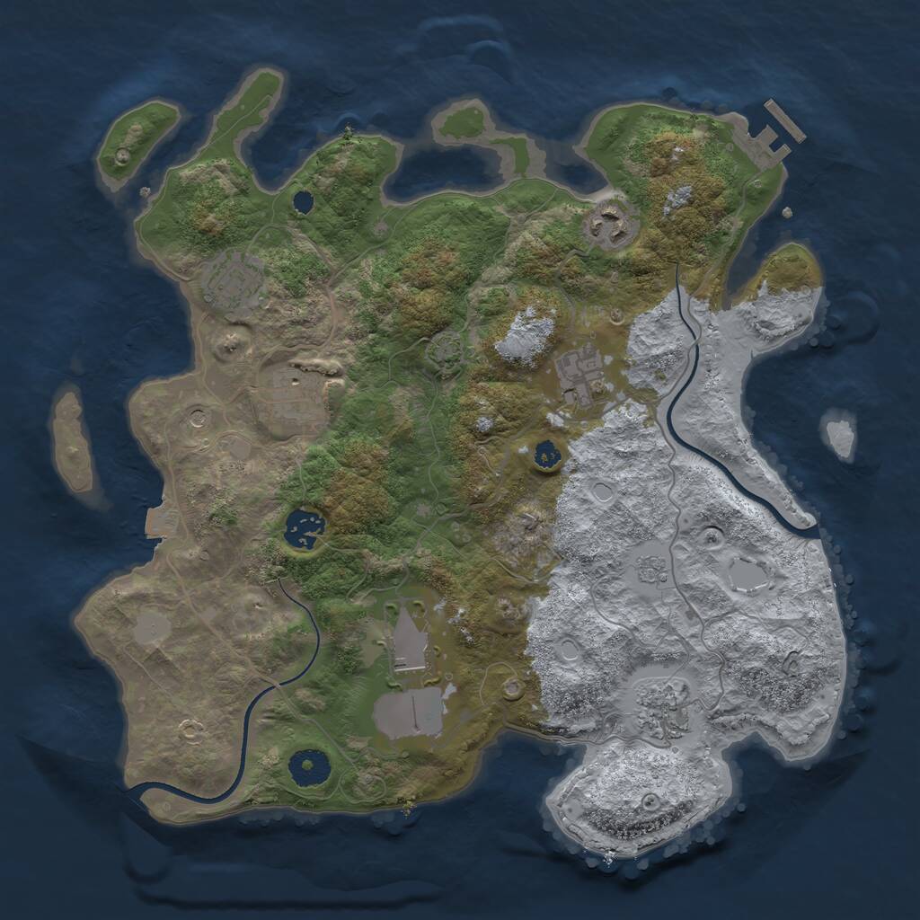 Rust Map: Procedural Map, Size: 3500, Seed: 250955545, 12 Monuments