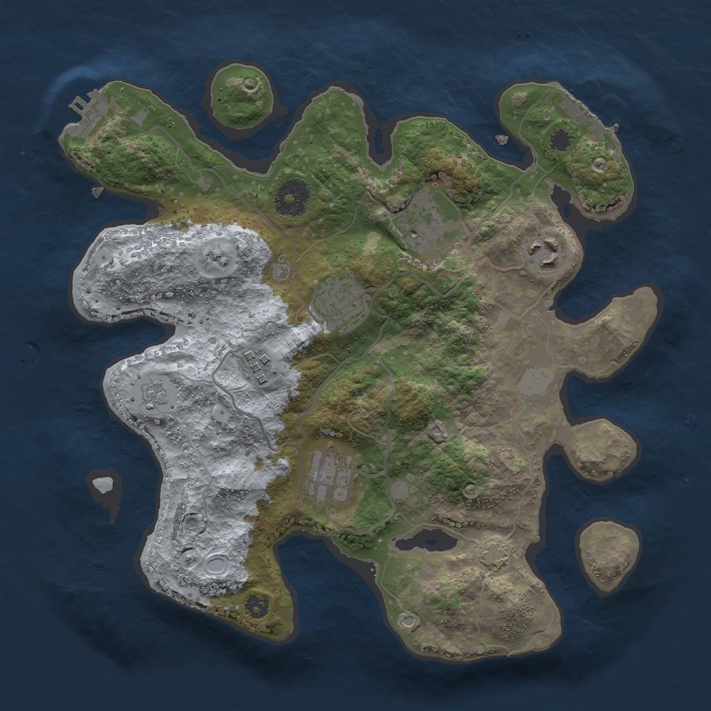 Rust Map: Procedural Map, Size: 3000, Seed: 2043725151, 12 Monuments