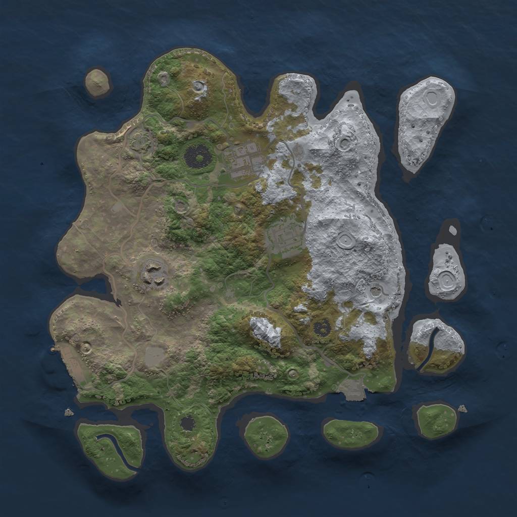 Rust Map: Procedural Map, Size: 3000, Seed: 1229074742, 9 Monuments