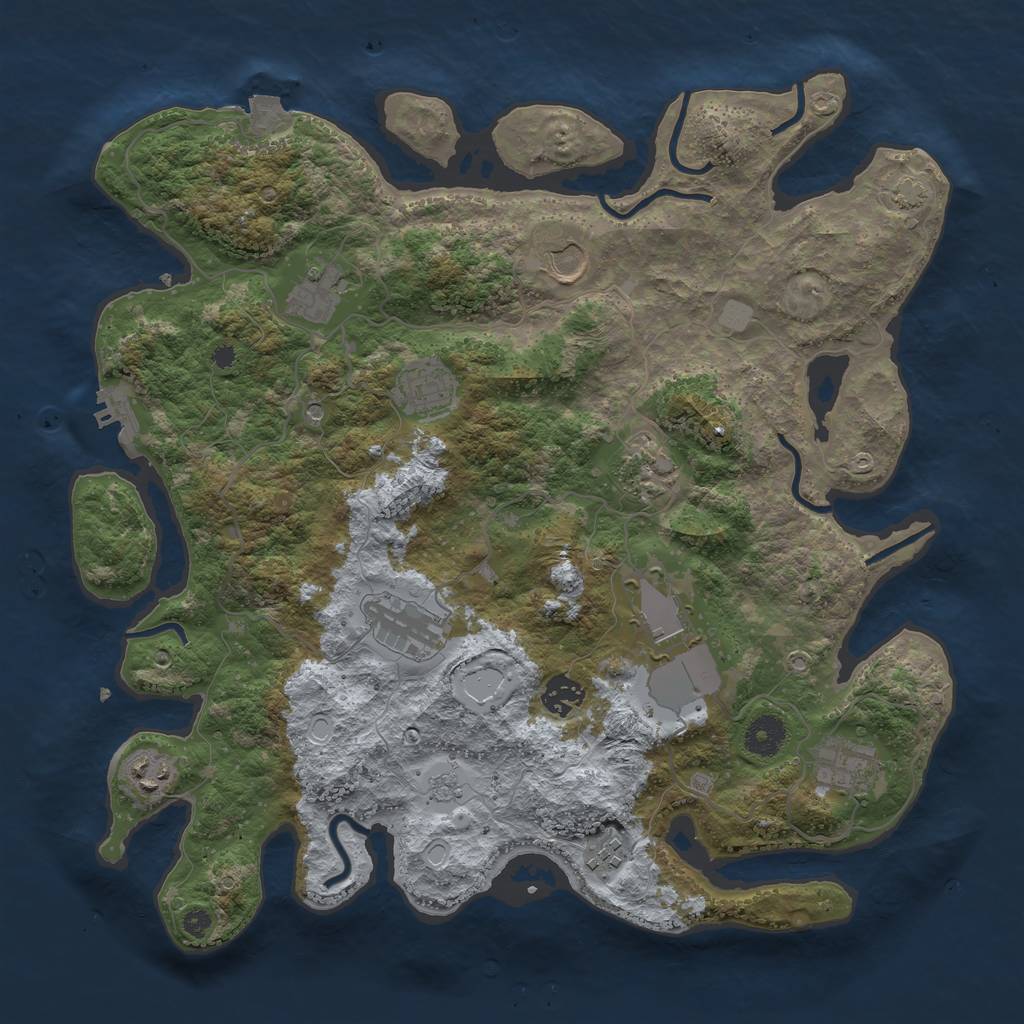 Rust Map: Procedural Map, Size: 3800, Seed: 2402198, 17 Monuments