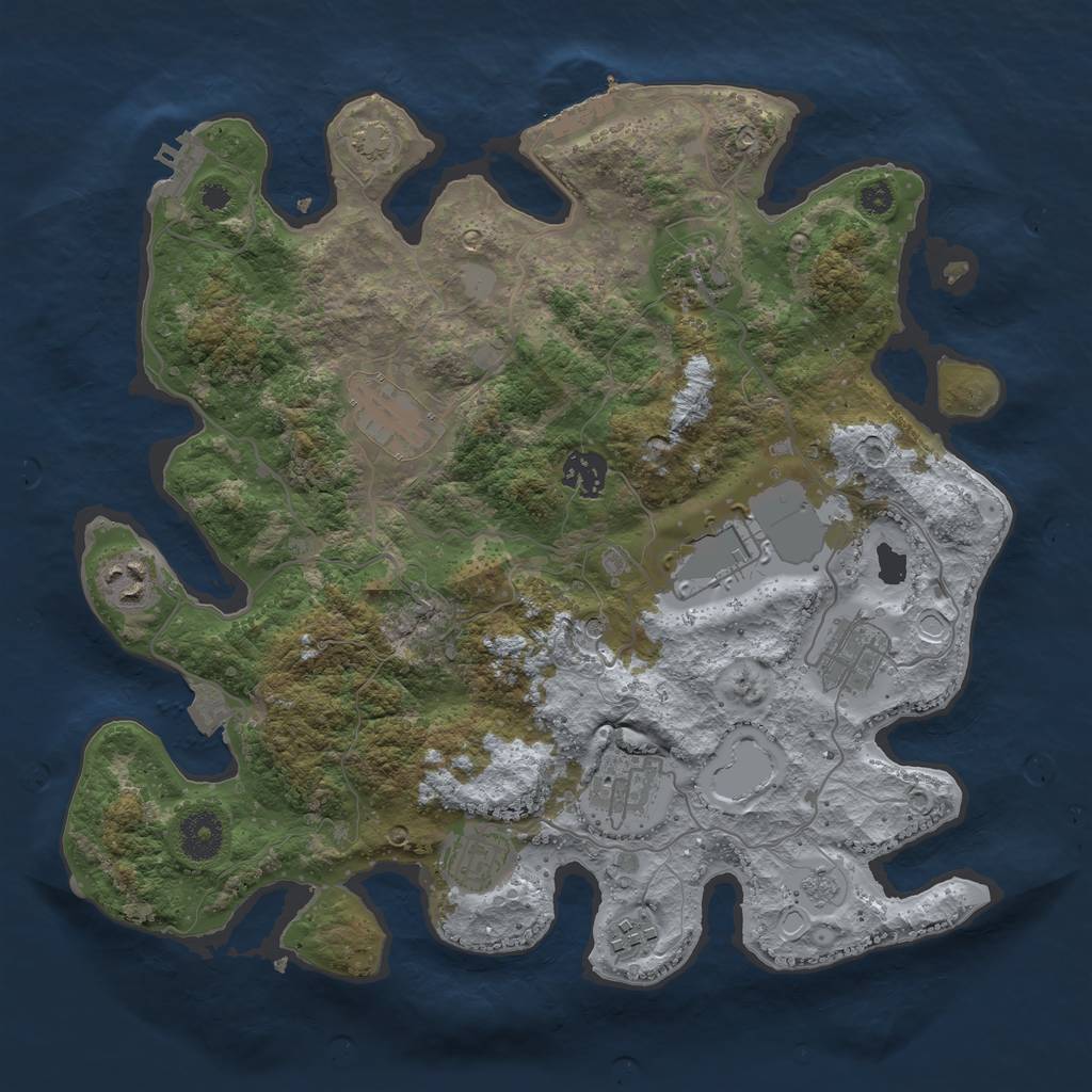 Rust Map: Procedural Map, Size: 3500, Seed: 147304078, 17 Monuments