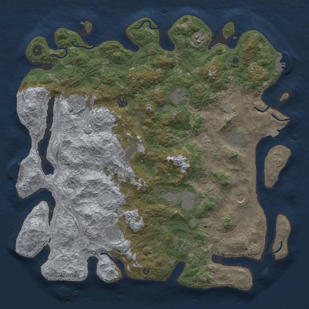 Rust Map: Procedural Map, Size: 4500, Seed: 1876442587, 19 Monuments