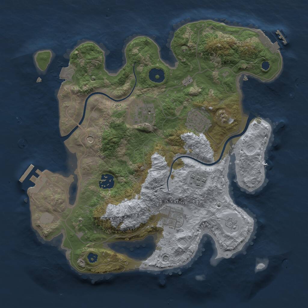 Rust Map: Procedural Map, Size: 3000, Seed: 1105891486, 10 Monuments