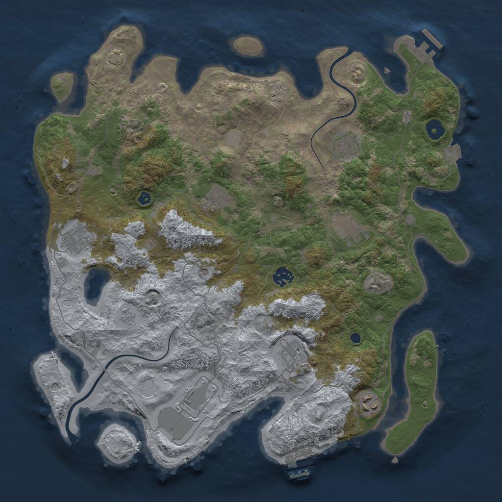Rust Map: Procedural Map, Size: 3950, Seed: 44635000, 16 Monuments